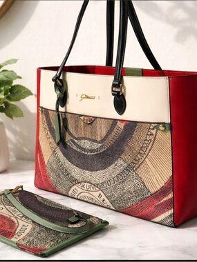 Multicolor Graphic Gattinoni Tote with Pouch Set.